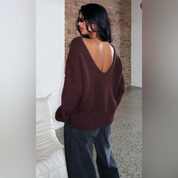 White Fox Boutique Softer Love Knit Sweater Chocolate S/M - Picture 2 of 11